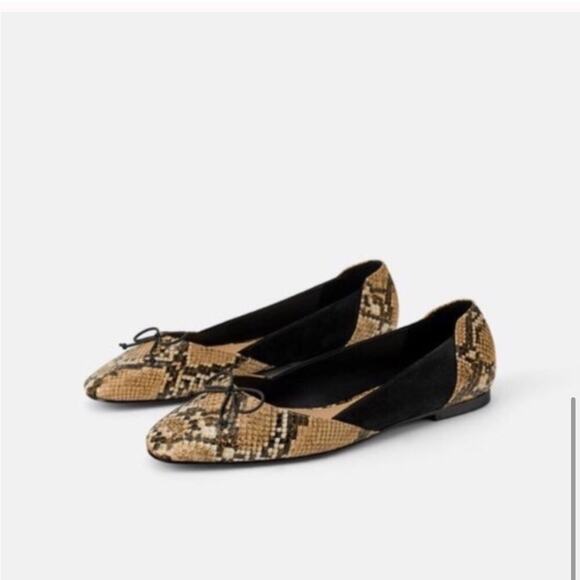 Zara Animal Print Ballet Flats with Bow Size 6.5 US - Picture 2 of 11